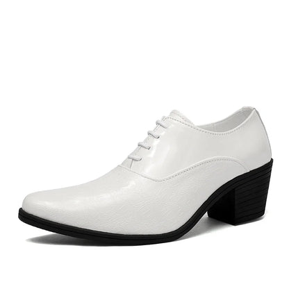 Luxury Red High Heel Men's Shoe Fashion Moccasin Man Wedding Shoes Groom Designer Pointed Toe Dress Shoes Men Leather Oxford