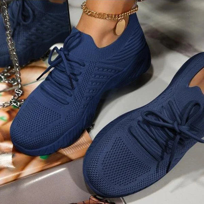 Mesh Breathable Casual Sneakers Lace-up Vulcanized Shoes Ladies Platform Sneakers