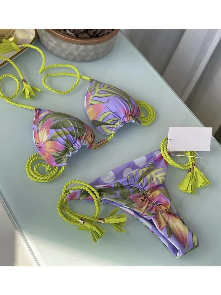 Sexy Swimsuit Women Triangle Bikinis Set Thong Bandage Swimsuits Solid Color bathing suit  Two Piece String Swimear Beach Wear