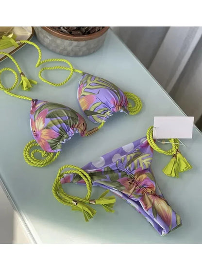 Sexy Swimsuit Women Triangle Bikinis Set Thong Bandage Swimsuits Solid Color bathing suit  Two Piece String Swimear Beach Wear