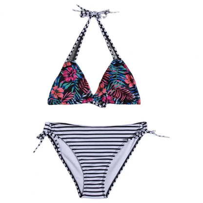 1 Set  Women Swimsuit  Padded  Three-point  Stretchy  Beautiful Floral Print Bikini Set  for Swimming Pool
