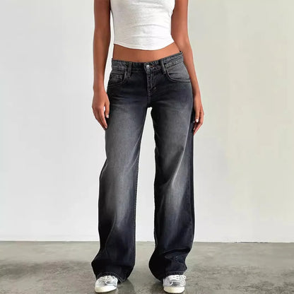 High Quality Women's Straight Leg Jeans Four Seasons New Fashion Loose Low Waist Wide Leg Pants Women's Casual Elasticless Jeans