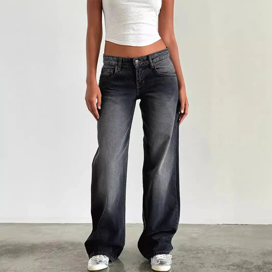High Quality Women's Straight Leg Jeans Four Seasons New Fashion Loose Low Waist Wide Leg Pants Women's Casual Elasticless Jeans