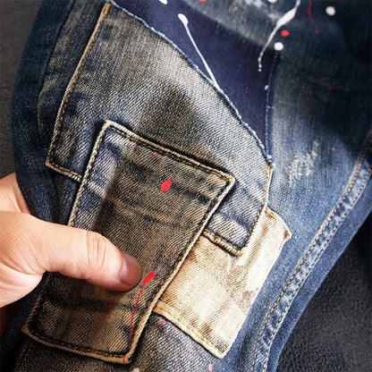 2024 Spring and Autumn New Fashion Trend Printed Straight Leg Stretch Jeans Men's Casual Loose Comfortable High Quality Pants