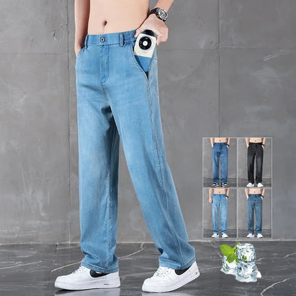 2025 New Summer Business Classic Thin Lyocell Men's Jeans Straight Denim Trousers Stretch Comfortable Loose Male Jean Pants