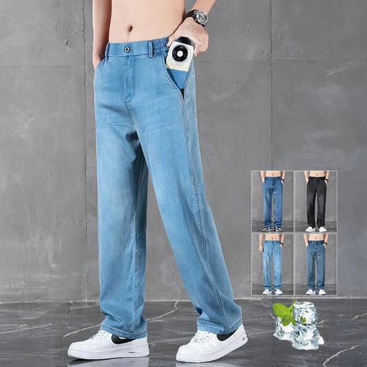 2025 New Summer Business Classic Thin Lyocell Men's Jeans Straight Denim Trousers Stretch Comfortable Loose Male Jean Pants