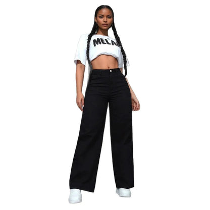 Denim Wide Leg Pants Women Streetwear Jeans Washed Distressed High Waist Straight Trousers Female Vintage Basics Floor Length