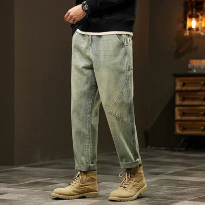 Jeans Men Loose Fit Retro Blue 2024 Spring Wide Leg Pants Denim Trousers Korean Style Fashion Side Pocket Male Baggy Pants