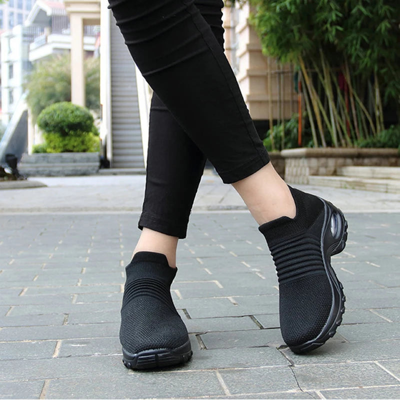 Women Sneakers Fashion Breathable Walking Mesh Platform Shoes Sneakers for Women Gym Vulcanized Shoes Black Female Footwear