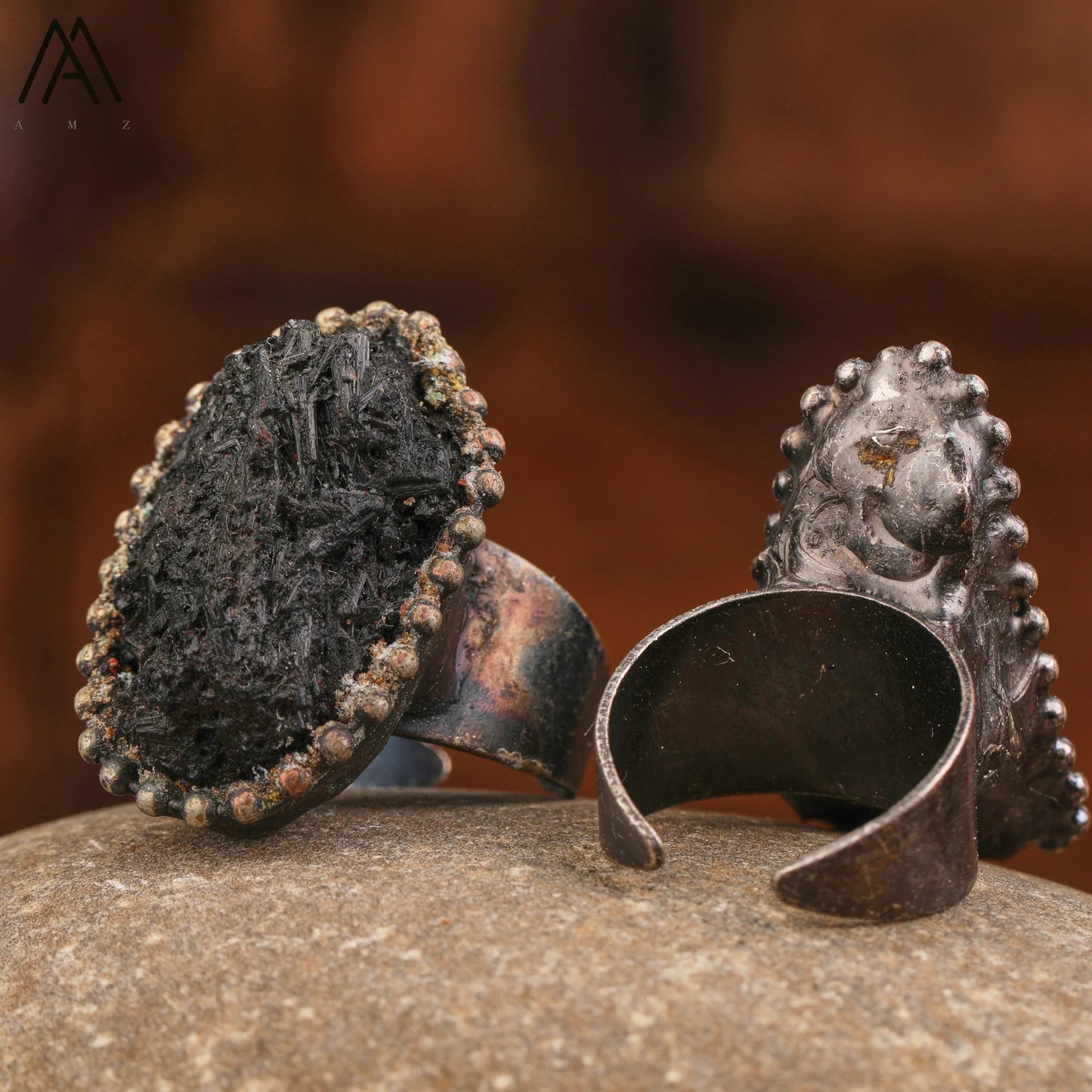 Raw Black Tourmaline Antique Copper Rings For Women Vintage Gemstone Jewelry Handmade Witch Meditation Gifts Wholesales