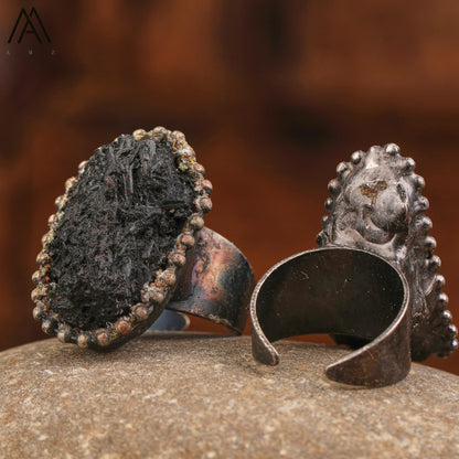 Raw Black Tourmaline Antique Copper Rings For Women Vintage Gemstone Jewelry Handmade Witch Meditation Gifts Wholesales