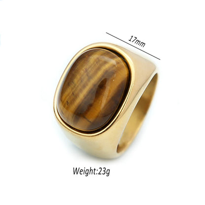 Classic Natural Tiger Eye Brown Stones Rings For Men Women Simple Stainless Steel Stone Ring Punk Fashion Jewelry Gift Wholesale