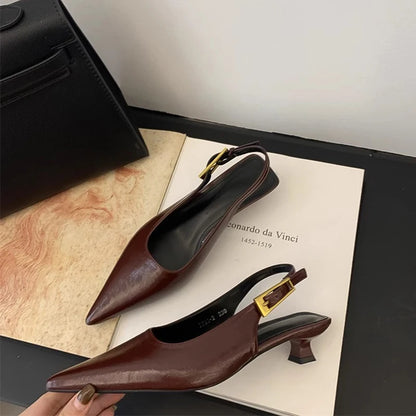 Summer Pointed Toe Women Sandals Fashion Singbacks Mules Shoes Ladies Elegant Low Heel Stripper Party Sandalias