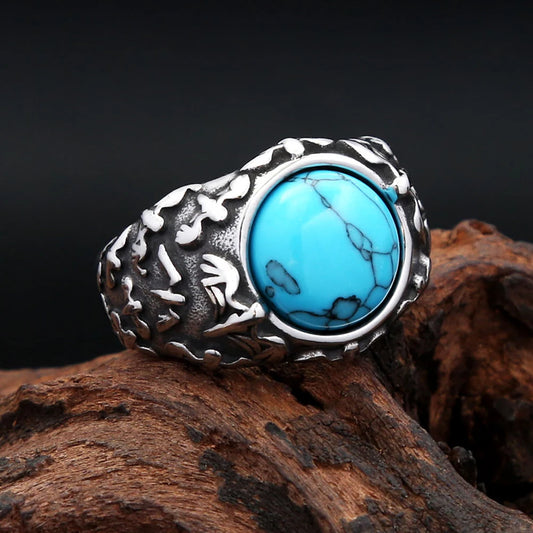 Fashion Vintage Silver Color Natural Turquoise Rings For Men Women 316L Stainless Steel Luxury Jewelry Party Gifts Dropshipping