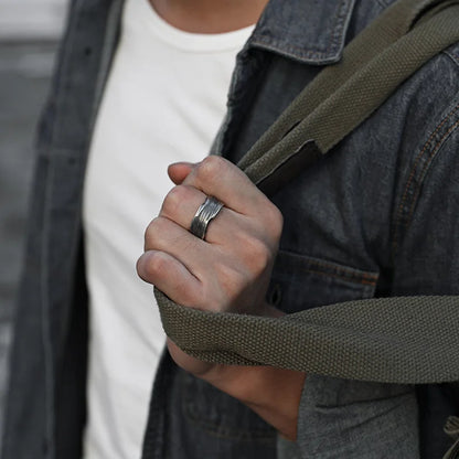 Retro Traces Strip Ring For Men Silver Color Punk Gothic Rock Hiphop Open Ring Biker Accessories Handmade Jewelry Unisex Gift