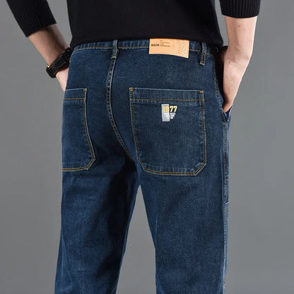 2025 New Style Jeans Men's Slim Fit Korean Style Comfortable Straight Leg Elastic Gray Mid Waist Pants Men's Casual Denim Pants