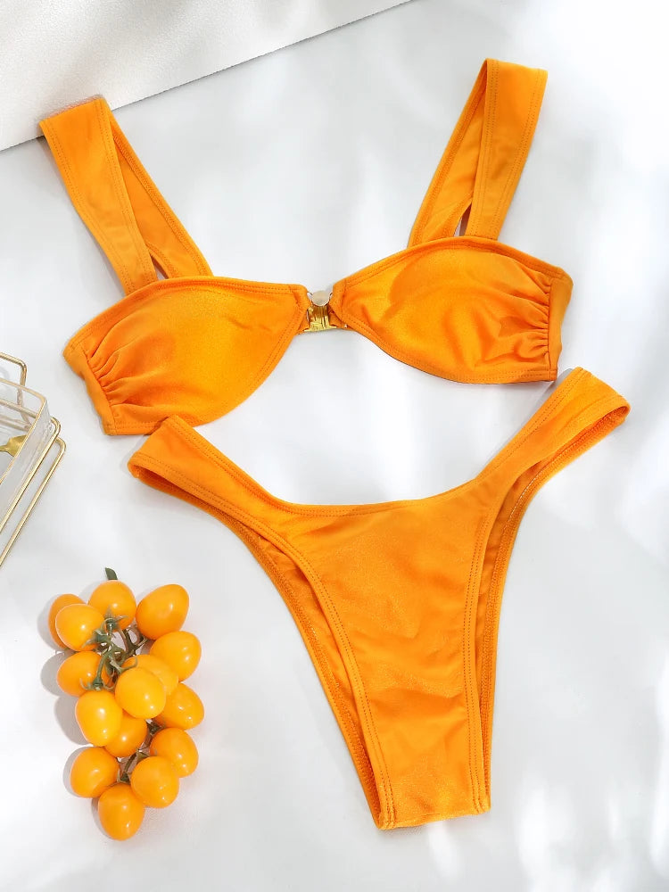 Woman swimsuits String Bikini Set Women High Cut Swimwear Sexy Bathing Suit Bandage Biquini Female Pleated Beachwear Summer