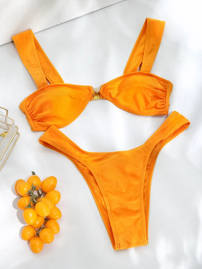 Woman swimsuits String Bikini Set Women High Cut Swimwear Sexy Bathing Suit Bandage Biquini Female Pleated Beachwear Summer