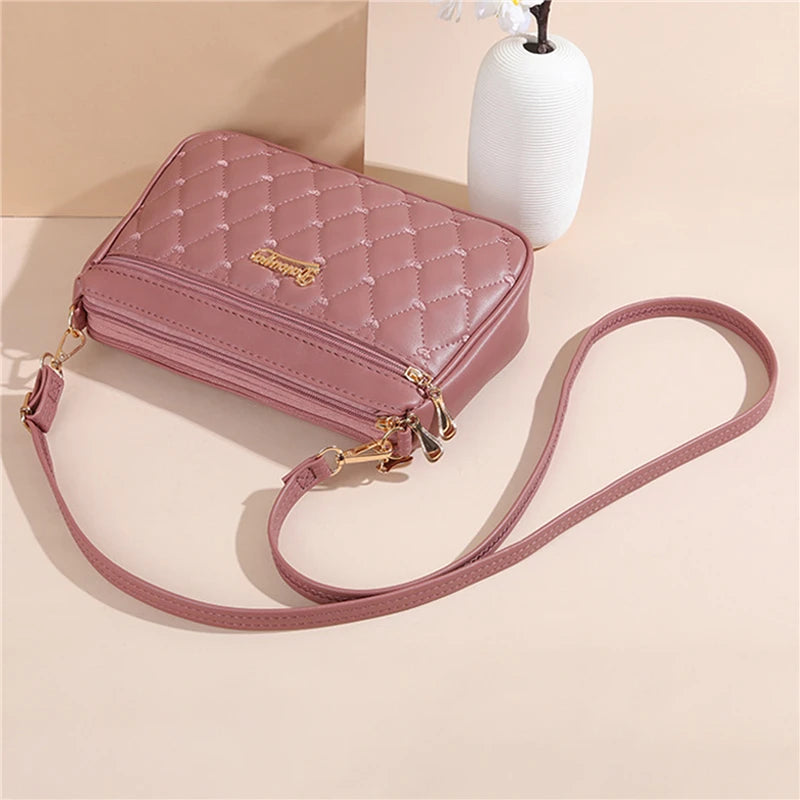 PU Leather Crossbody Bags Zipper New Fashion Shoulder Bag for Women Large Capacity Embroidery Thread Small Purse and Handbags
