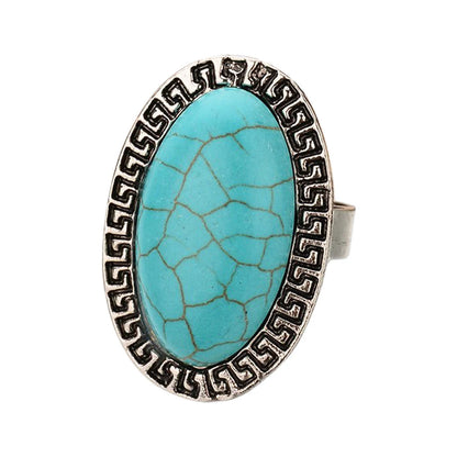 Vintage Silvery Turquoise Rings for Women Boho Tibet Ethnic Tribal Afghan Pakistan Indian Gypsy Men's Green Stone Retro Jewelry