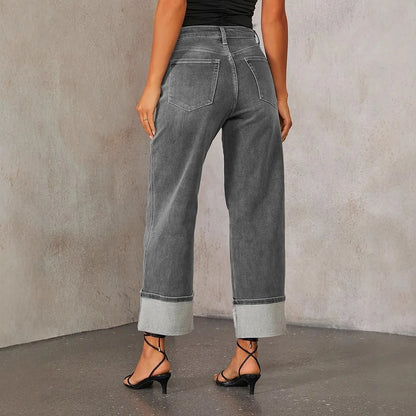 Women Jeans 2024 Autumn Stretch Straight Pants Pockets High Waist Vintage Distressed Denim Ankle Length Trousers Casual Denims