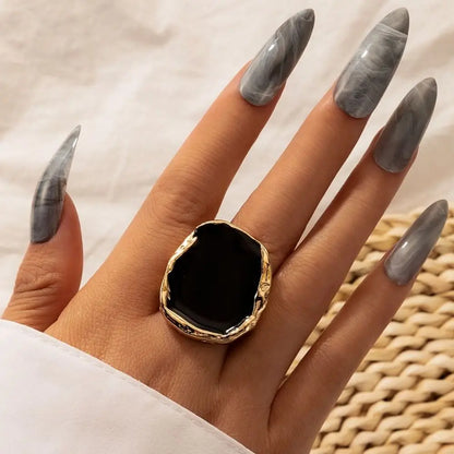 Large Bohemian Black Stone Ring Metal Charm Oil Dripping Large Joint Ring Large Joint Stainless Steel Gothic Jewelry Men