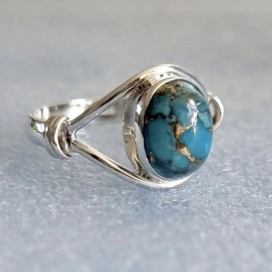 New turquoise ring unique women's simple fashion handmade cross jewelry