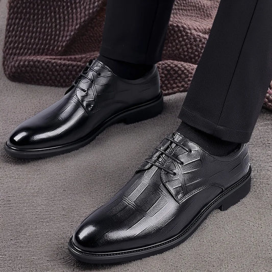 Men's New Business Dress Leather Shoes Men's British and Korean Version Casual Breathable Pointed Groom Best Man Wedding Shoes
