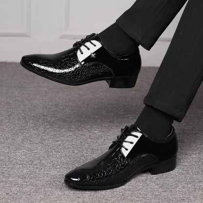 Men's Dress Shoes Cracked Stripe Classic Formal Business Oxford Shoes Casual Lace Up Mens Derbys Shoes