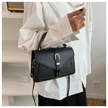 Fashionable Minimalist Crossbody Bag with Top Handle and Flap for Women Solid Color Square Purse with Simple Design Womens Bag