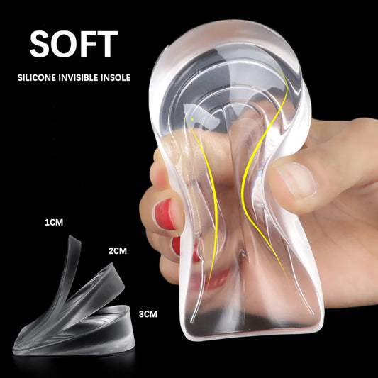 1 Pair Silicone invisible insole， Upgrade and Widen Height Increase Insoles, Gel Shoe Heels Inserts for Leg Length