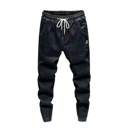 Trendy Men Jeans Elastic Waist Streetwear Bottoms High Waist Ankle Tied Harem Pants