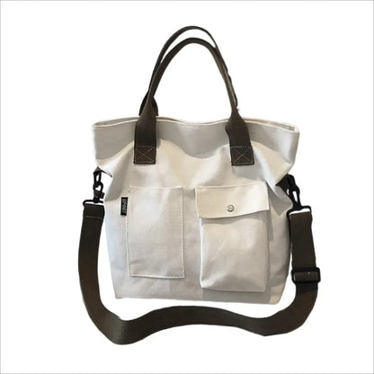Fashion Canvas Bags Students Handbag Shoulder Bag Large Capacity Solid Color Totes Shopper Bag Casual Female CrossBody 2024