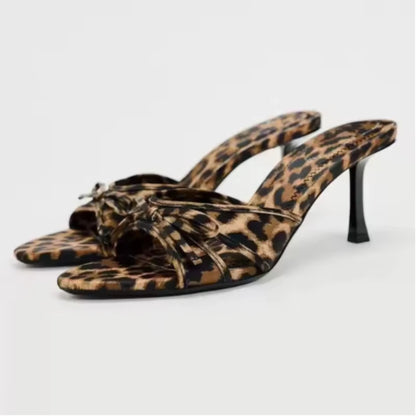 High Heels Leopard Women Sandals Elegant Fashion Shoes Sexy Dress Summer Pumps 2025 Designer Slippers Luxury Zapatos De Mujer