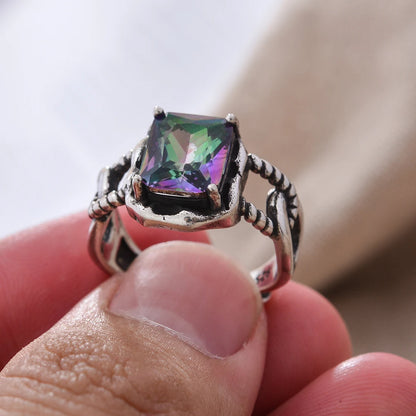 High Quality Retro Thai Silver Shiny Colorful CZ Zircon Star Female Party Ring Jewelry For Women Halloween Gift Never Fade