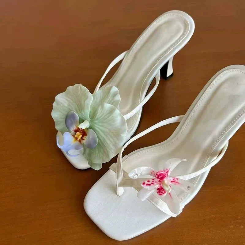 Flower Ladies Sandals Brand Luxury New Summer Clip-toe Cool Travel Beach Slippers Convenient Comfortable Exquisite High Heels