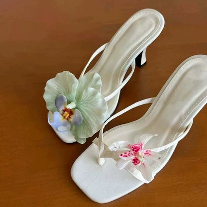 Flower Ladies Sandals Brand Luxury New Summer Clip-toe Cool Travel Beach Slippers Convenient Comfortable Exquisite High Heels