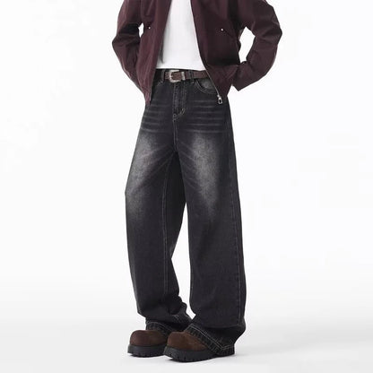 2025 New Retro Washed Straight-Leg Jeans For Men High Street Fashion Baggy Denim Pantalones Hombre Hip Hop Distressed Y2K Jean