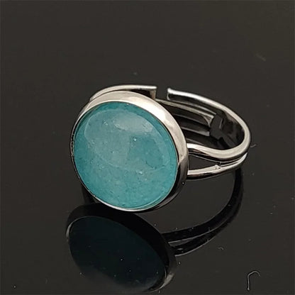 12mm Round Healing Natural Stone Ring Tiger Eye Opal Pink Crystal Adjustable Joint Ring for Women Jewelry