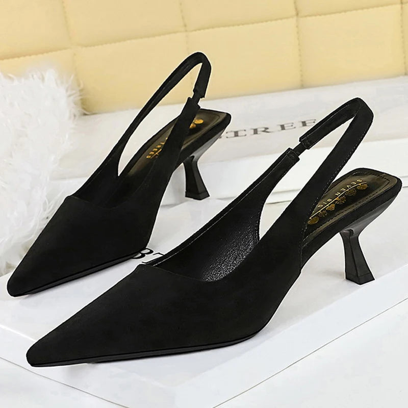 BIGTREE Shoes Suede Women Pumps Pointed hollow out High Heels 6 CM Summer Women's Sandals occupation Office shoes Kitten heels