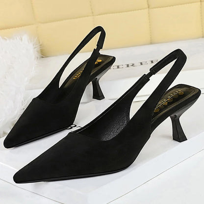 BIGTREE Shoes Suede Women Pumps Pointed hollow out High Heels 6 CM Summer Women's Sandals occupation Office shoes Kitten heels