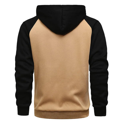 New Men's Zip-Up Color Block Hoodie with Casual Stylish & Durable Fall/Winter Top Raglan Sleeves Hoodies Sweatshirt Male