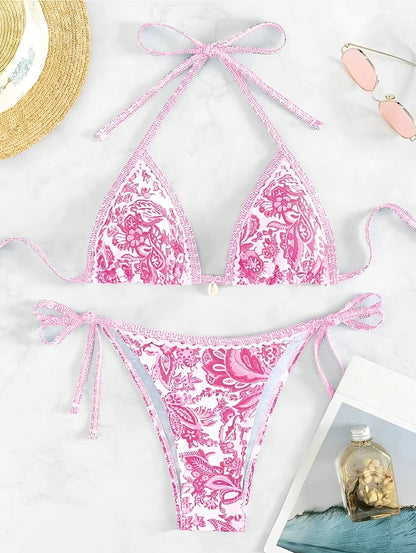 Halter String Triangle Two Piece Bikini Women Swimwear Female Swimsuit Bathers Bathing Swimming Suit Beachwear Summer