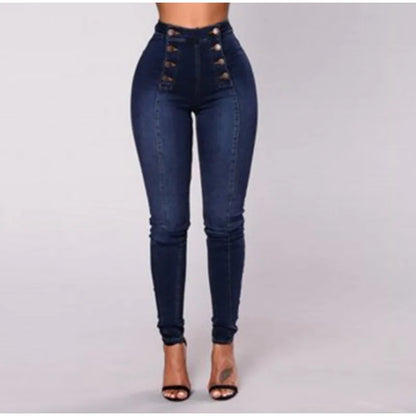 Sexy Stretchy Jeans Women High-waisted Double Breasted Slim Denim Pants Elastic Waist Female Fashion Tight Skinny Denim Trousers