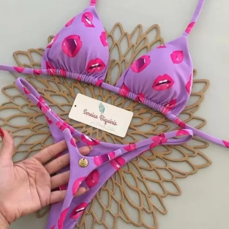 Women's Bikini Swimsuit Women's Split Solid Color Lace-up Sexy Swimsuit 2-piece Set Micro Swimwear