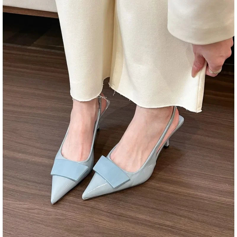 Fashion Square Buckle Pointed Toe Sandals Pumps for Women Temperament New Summer Desiger Slingback High Heels Shoes Office Dress