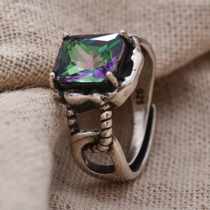High Quality Retro Thai Silver Shiny Colorful CZ Zircon Star Female Party Ring Jewelry For Women Halloween Gift Never Fade