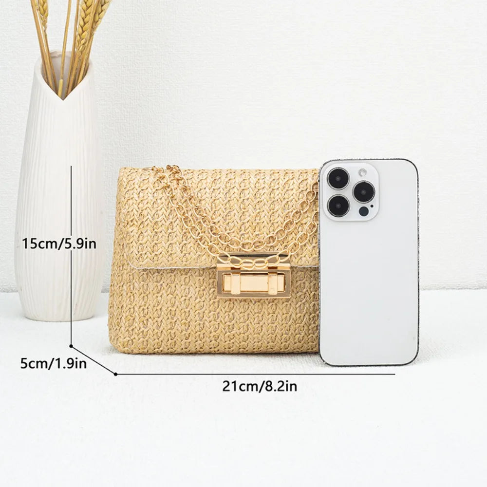 Woven Straw Handwoven Women's Shoulder Bag, Fashion Solid Color Crossbody Purse with Lock Closure Purses and Handbags Сумка 2025