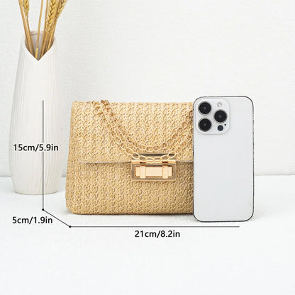 Woven Straw Handwoven Women's Shoulder Bag, Fashion Solid Color Crossbody Purse with Lock Closure Purses and Handbags Сумка 2025