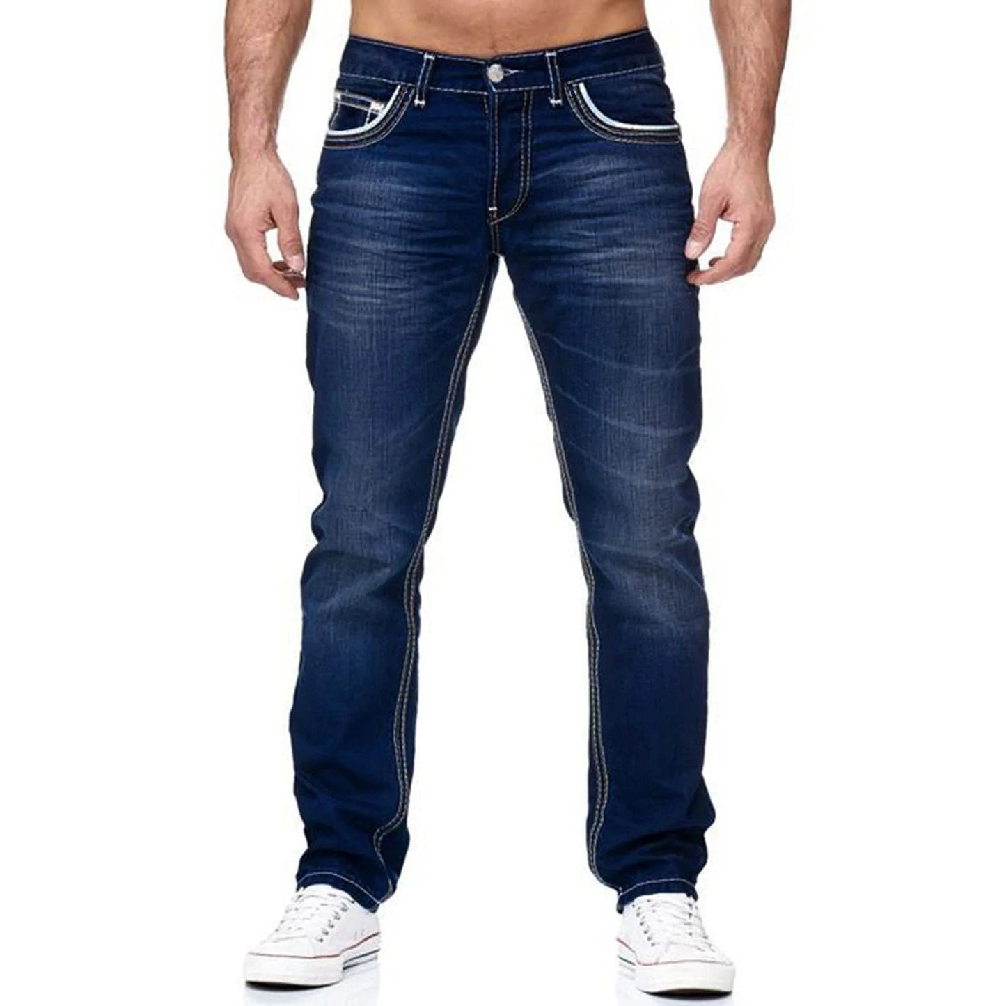 European and American High-quality Men's Slim Classic Solid Color Elastic Jeans Men's Cotton Fashionable Casual Men's Clothing